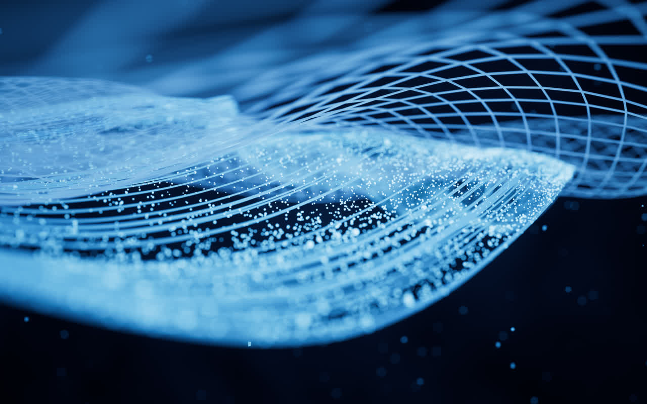 抽象蓝色粒子线条背景3D渲染