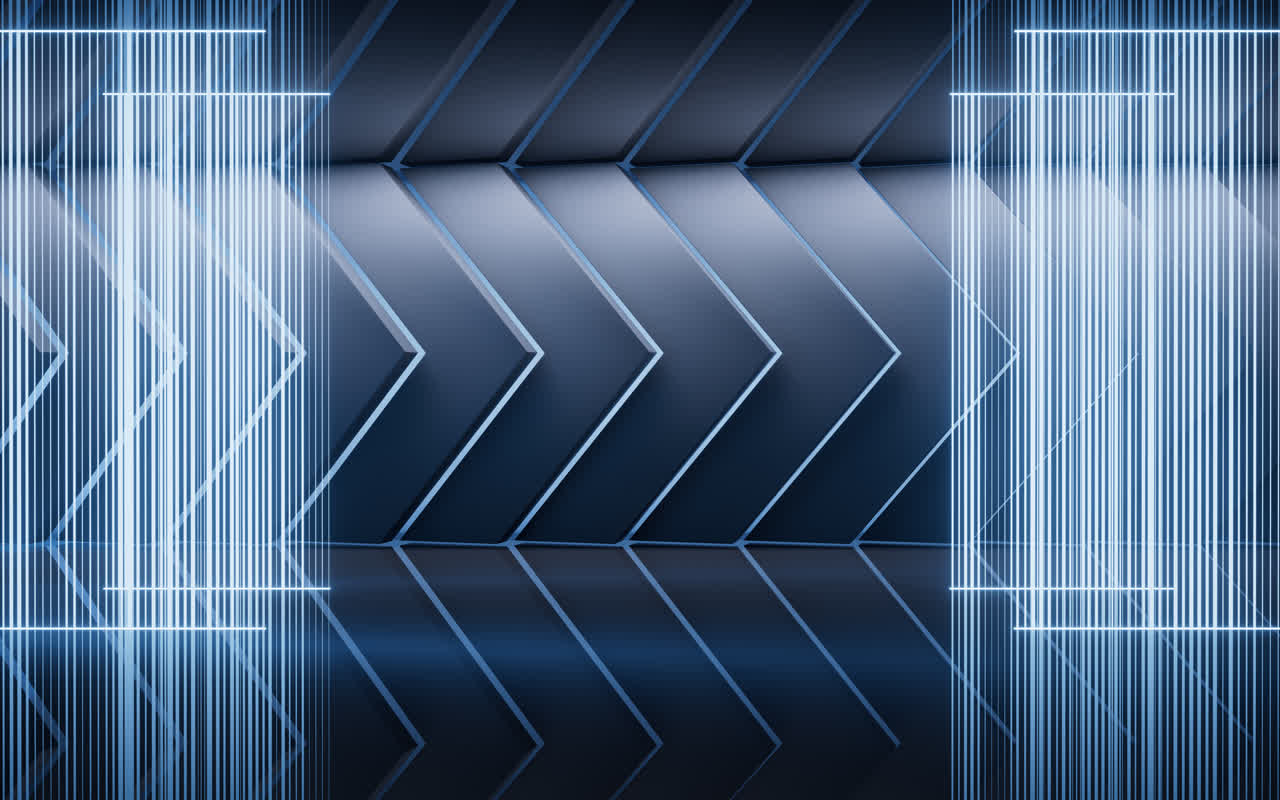 黑暗室内空间与霓虹灯光3D渲染