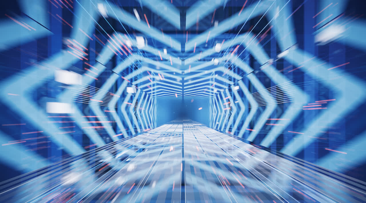 霓虹线条动态模糊隧道3D渲染