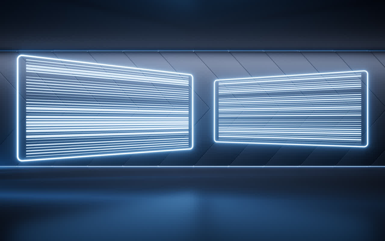 黑暗室内空间与霓虹灯光3D渲染