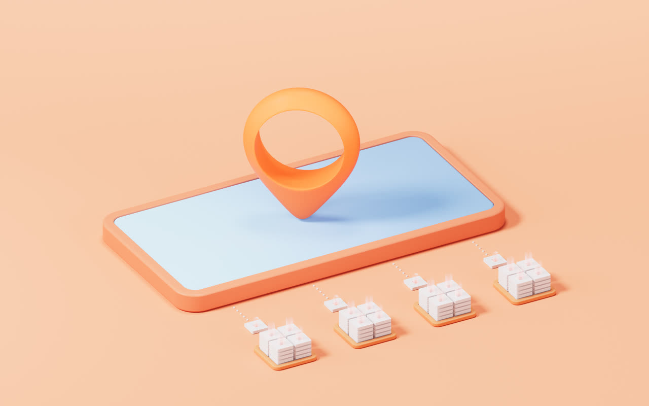 卡通风格定位符号与手机3D渲染