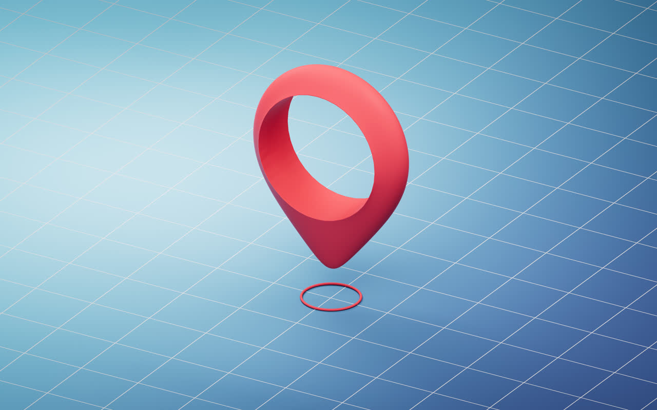 定位符号与蓝色背景3D渲染