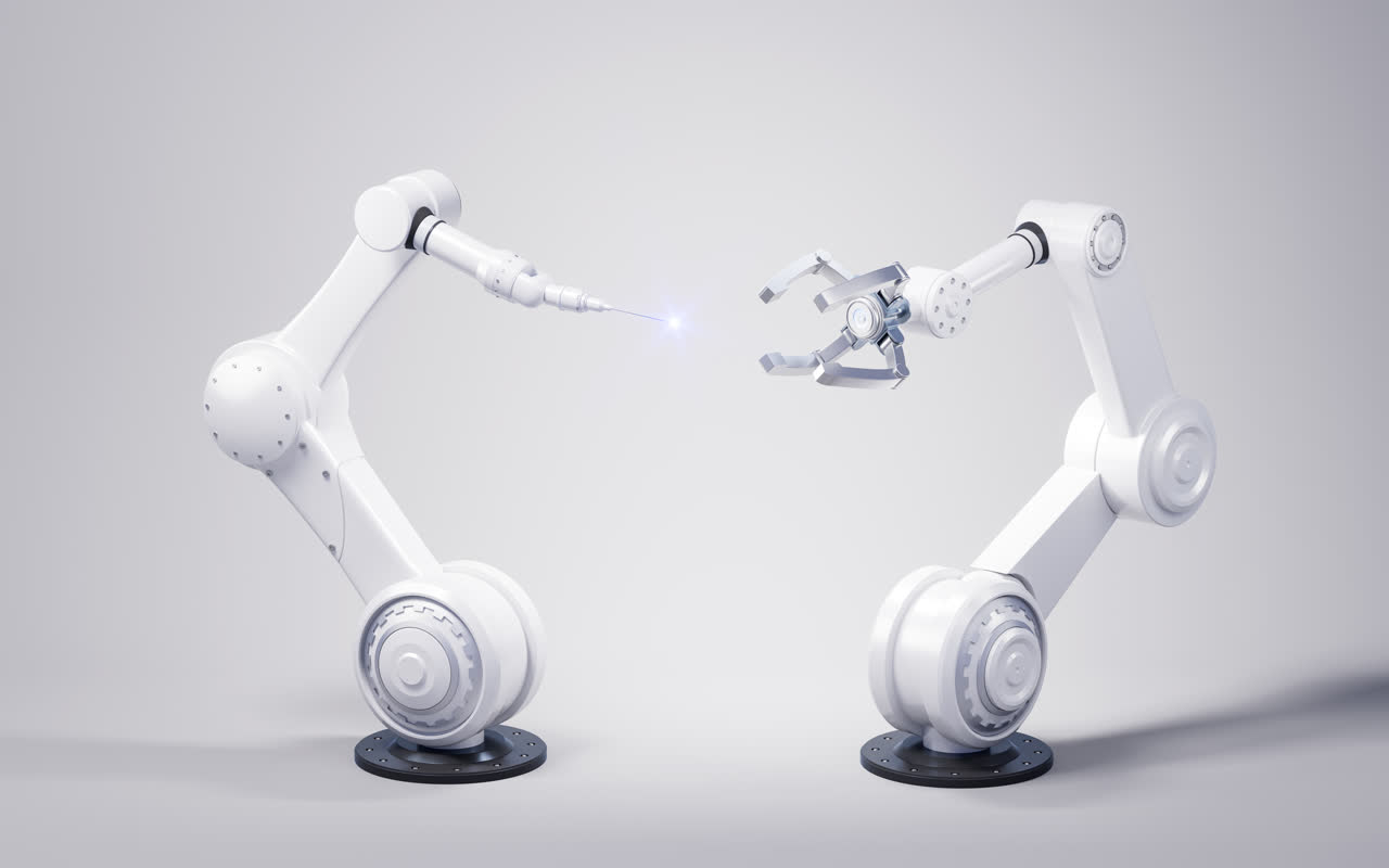 机械臂与智能制造概念3D渲染工业机械手白底图