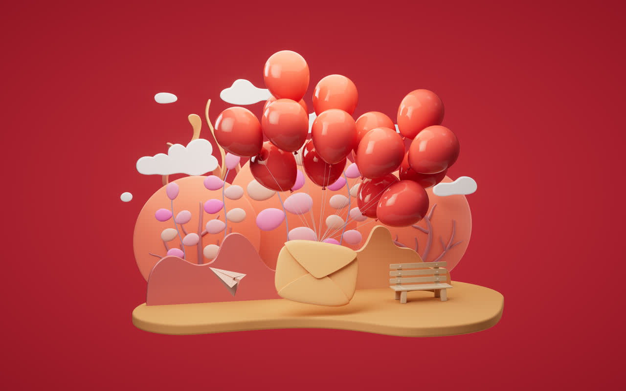 信封信件与卡通背景3D渲染