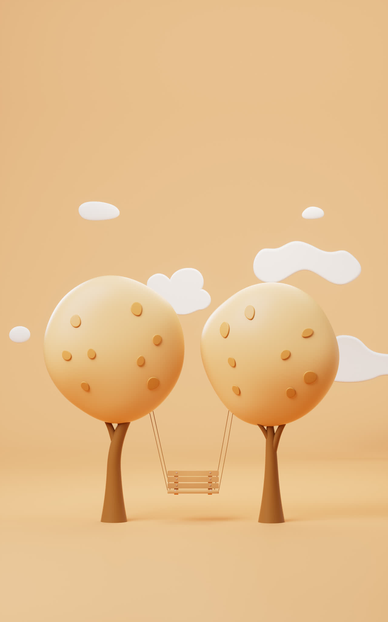 秋天树木与秋千卡通风景3D渲染