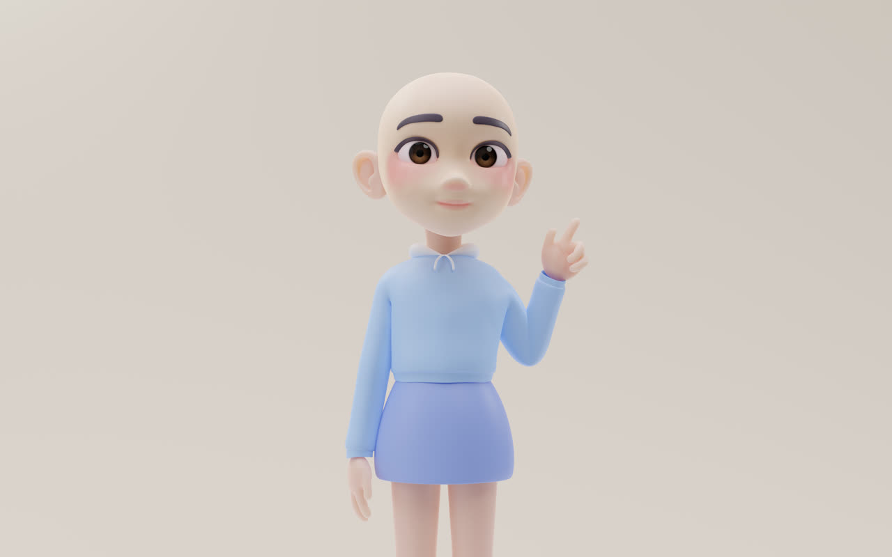 可爱的光头卡通女孩3D渲染