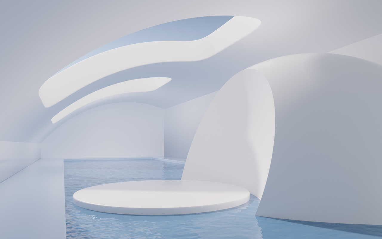 白色房间内的展示台3D渲染