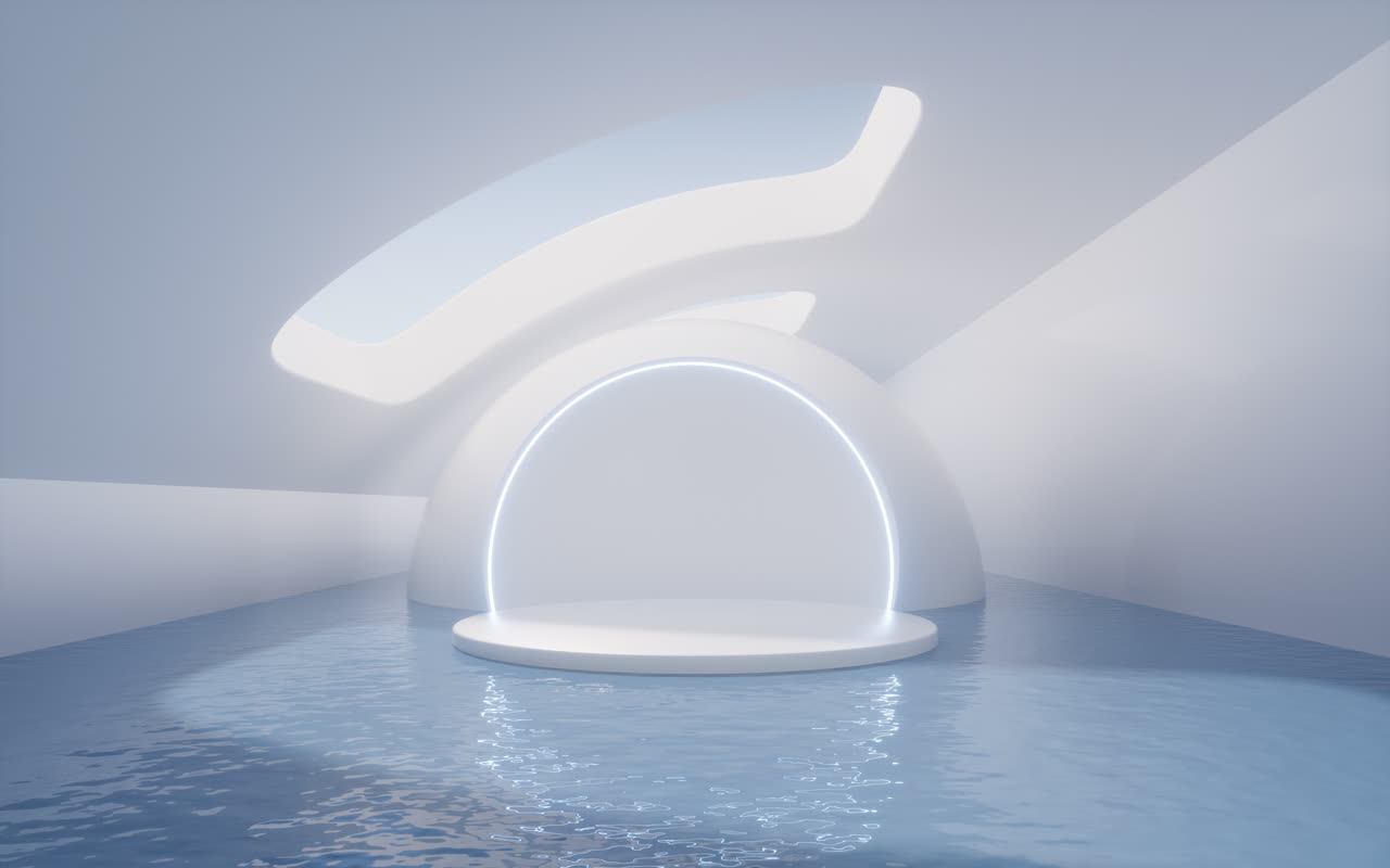 白色房间内的展示台3D渲染