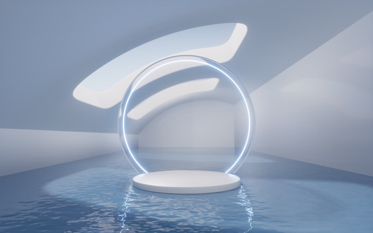 白色房间内的展示台3D渲染