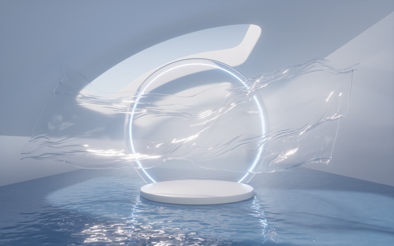 白色房间内的展示台3D渲染