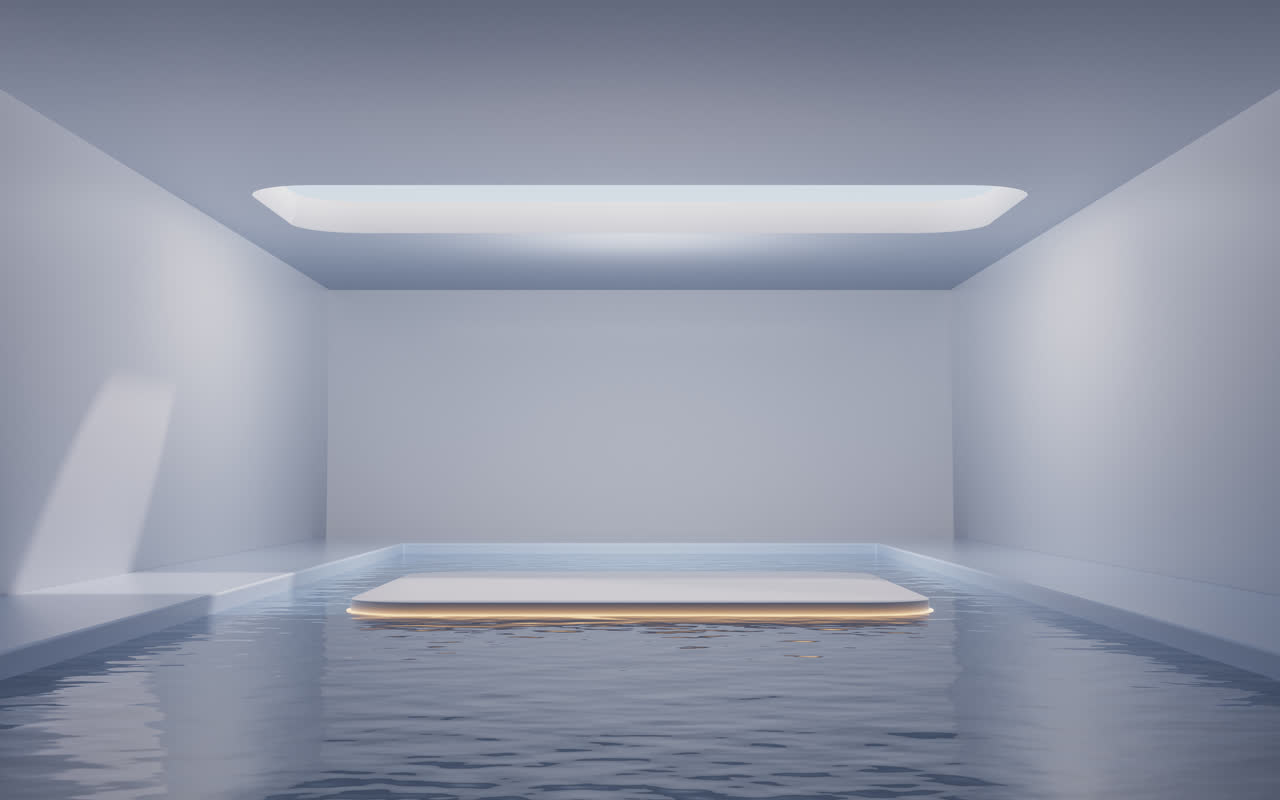 白色房间内的展示台3D渲染