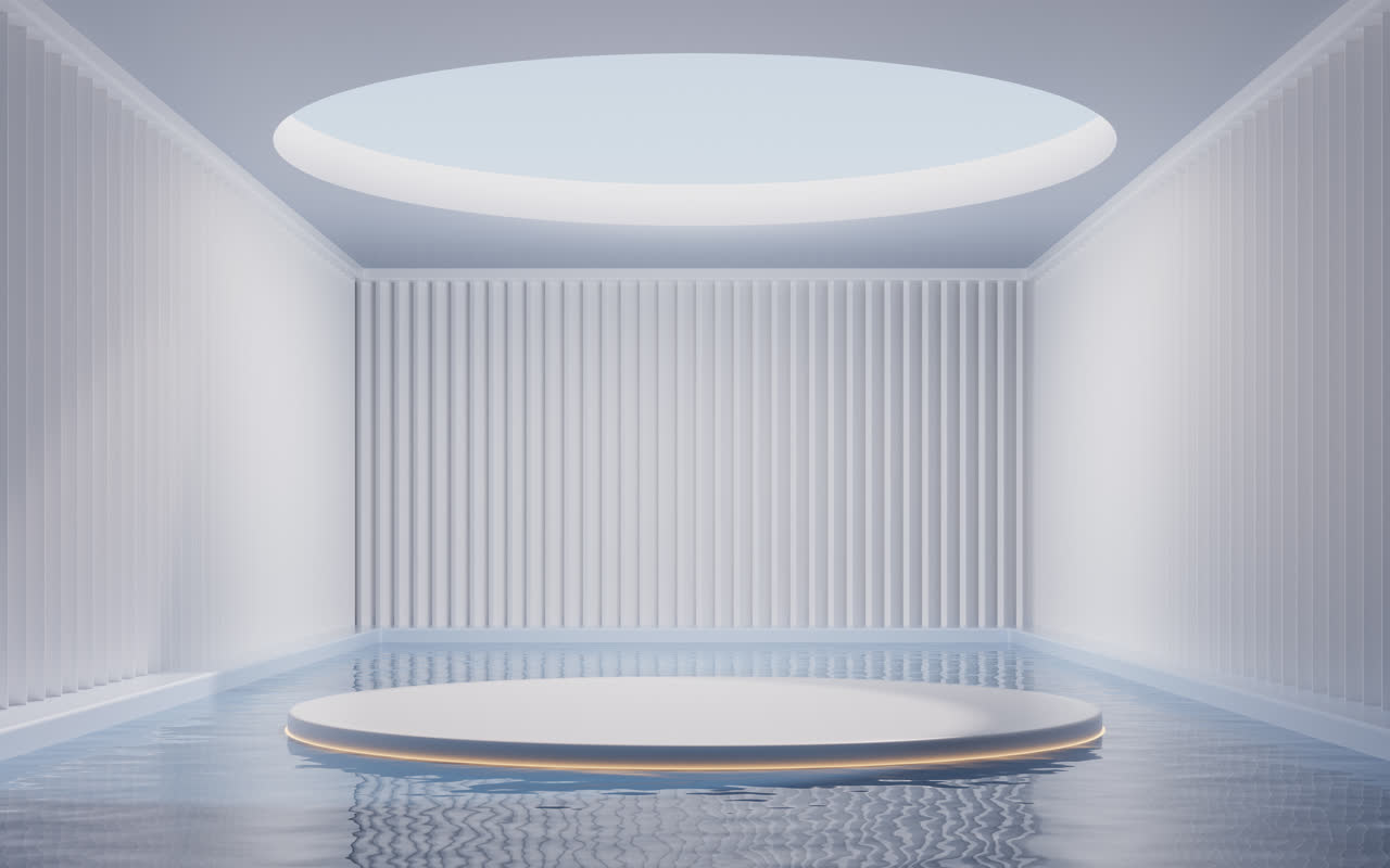 白色房间内的展示台3D渲染