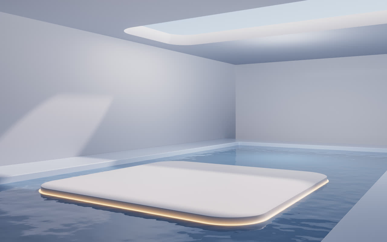 白色房间内的展示台3D渲染