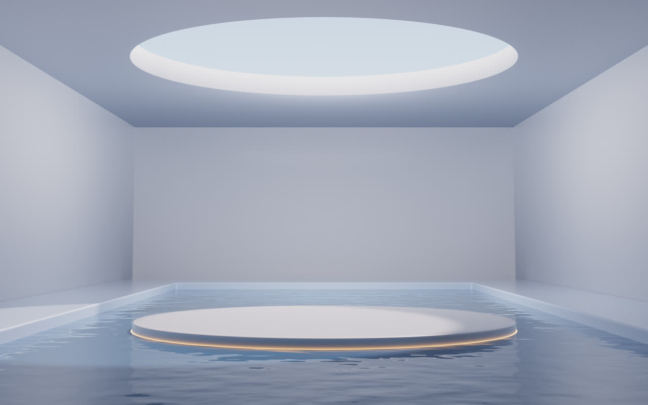 白色房间内的展示台3D渲染