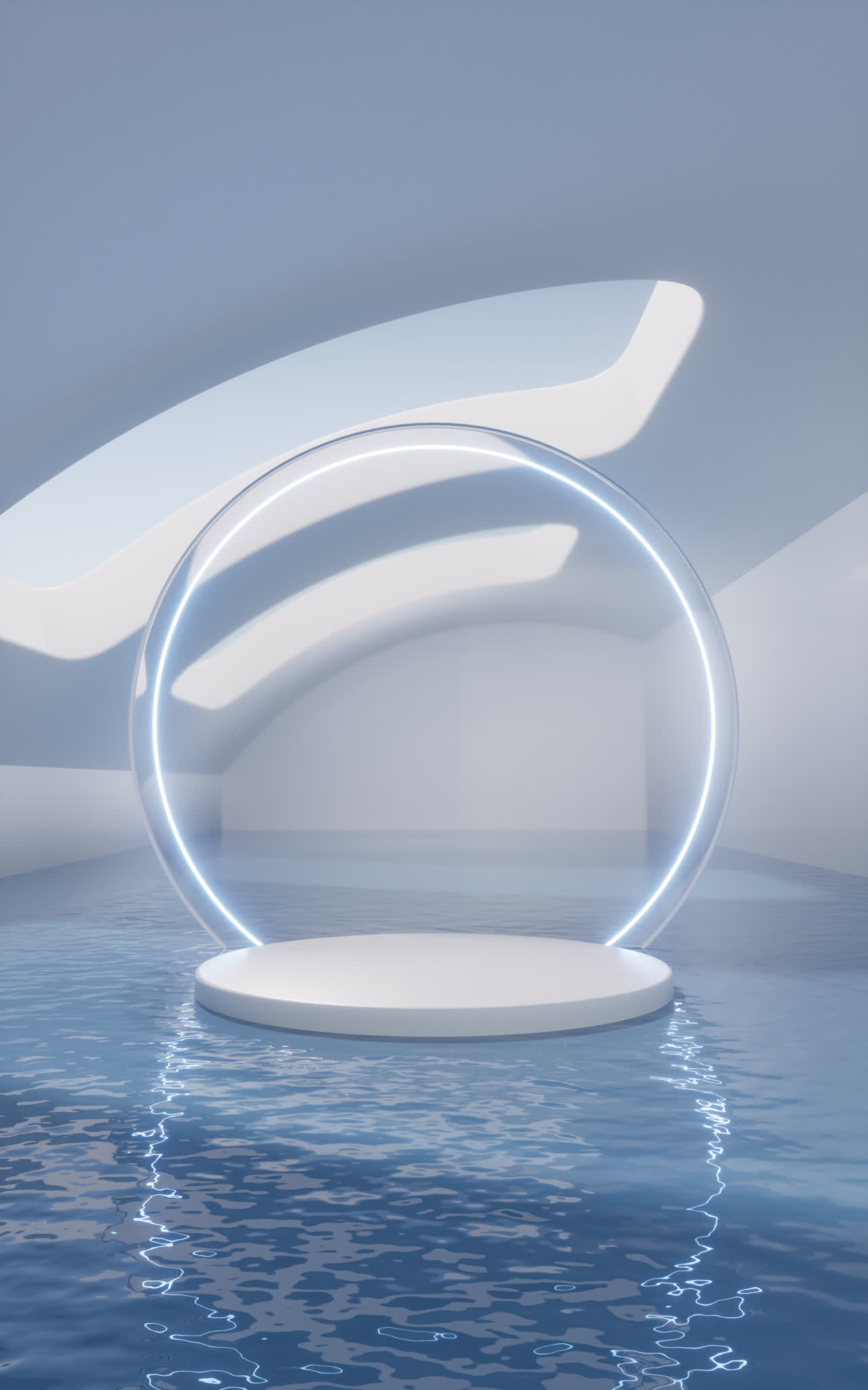 白色房间内的展示台3D渲染