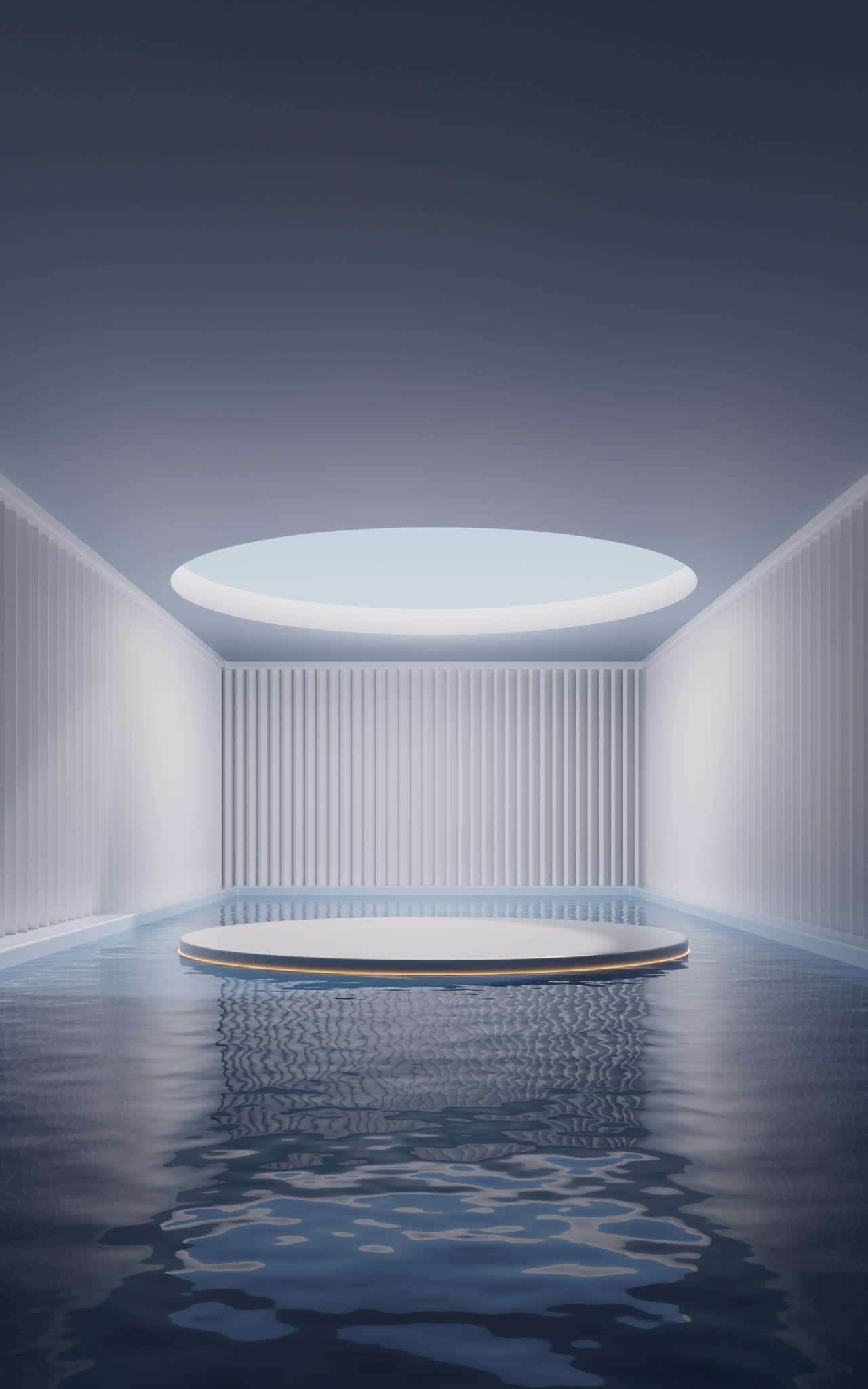 白色房间内的展示台3D渲染