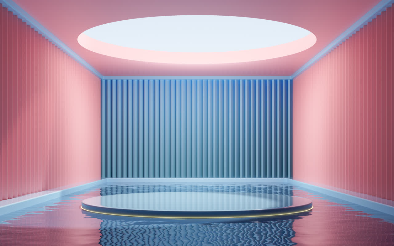 白色房间内的展示台3D渲染