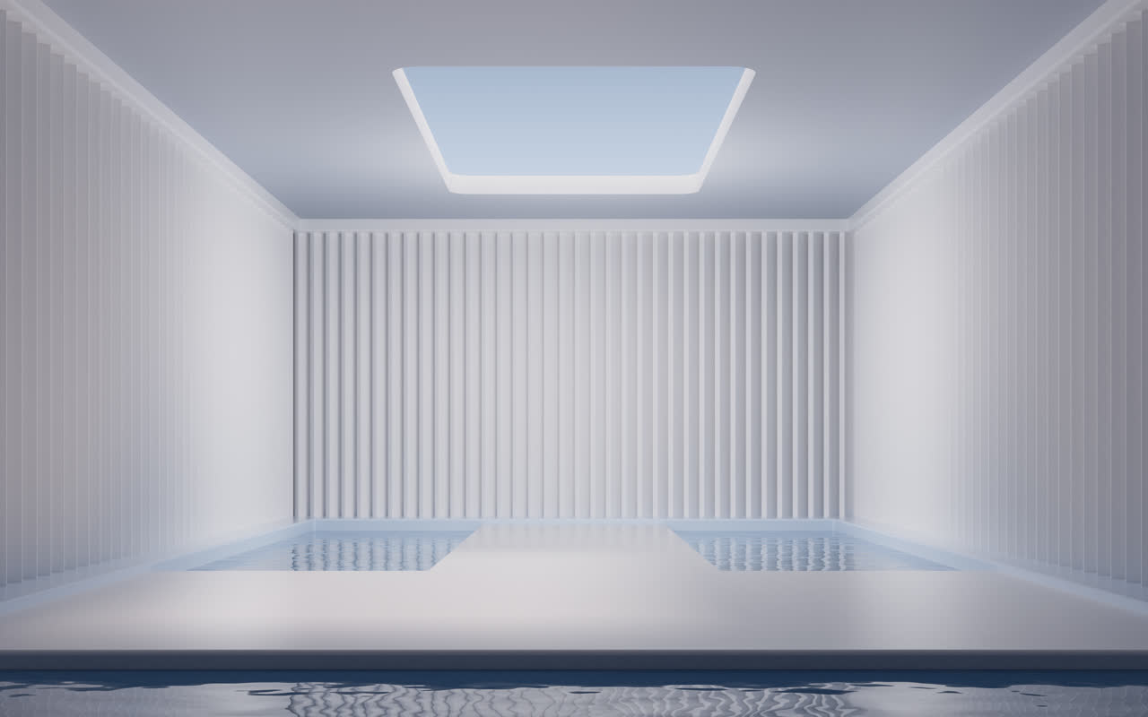 现代建筑室内水面空间3D渲染