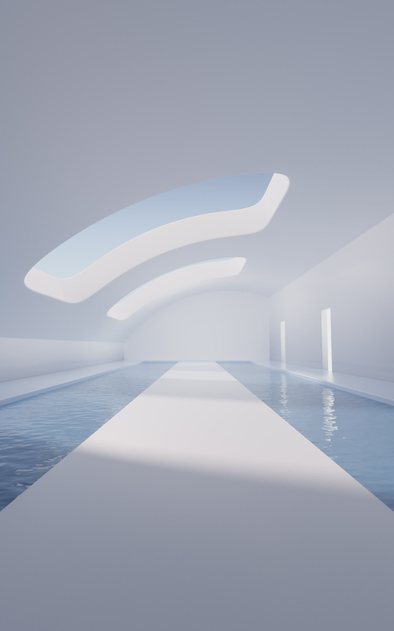 现代建筑室内水面空间3D渲染