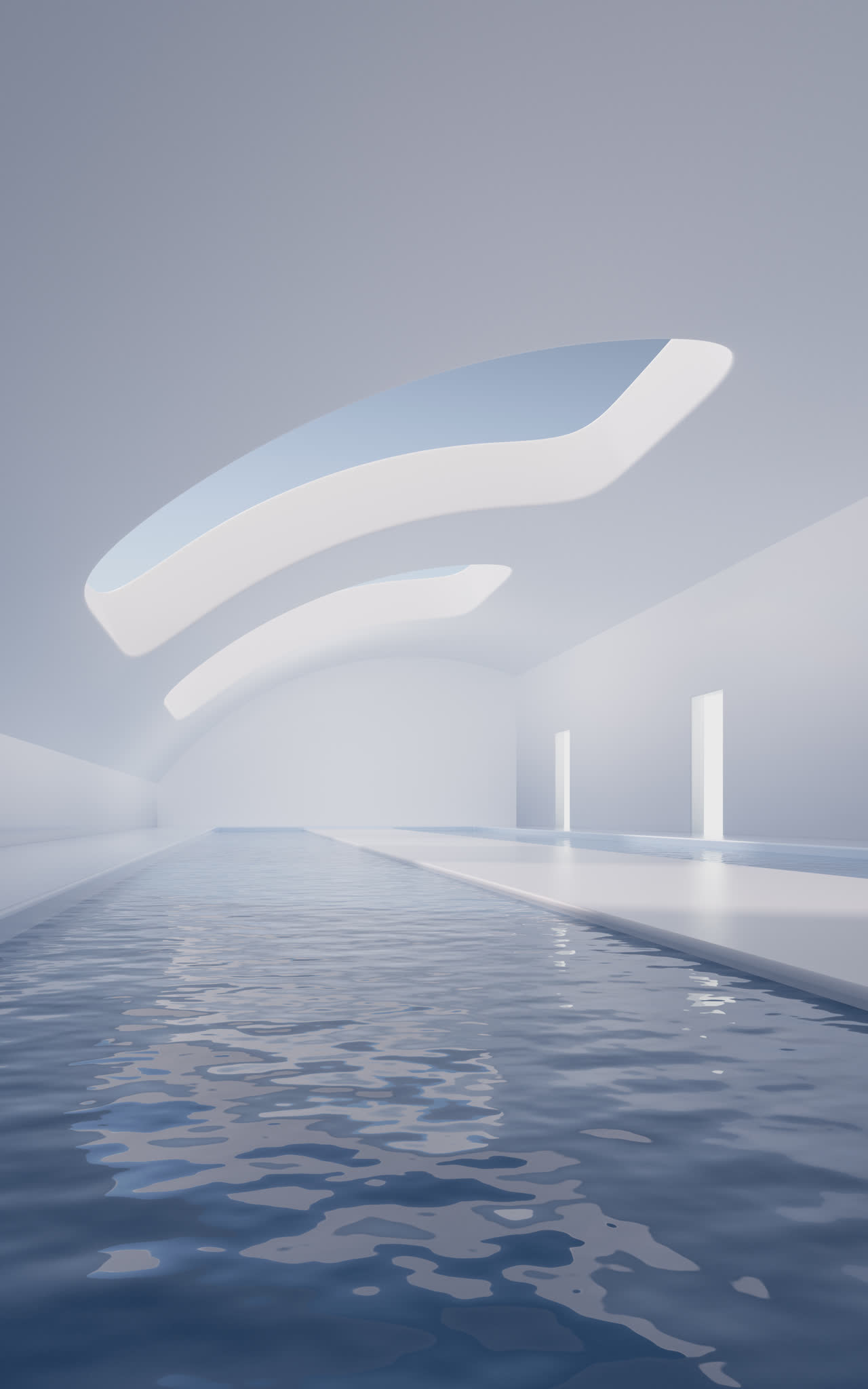 现代建筑室内水面空间3D渲染