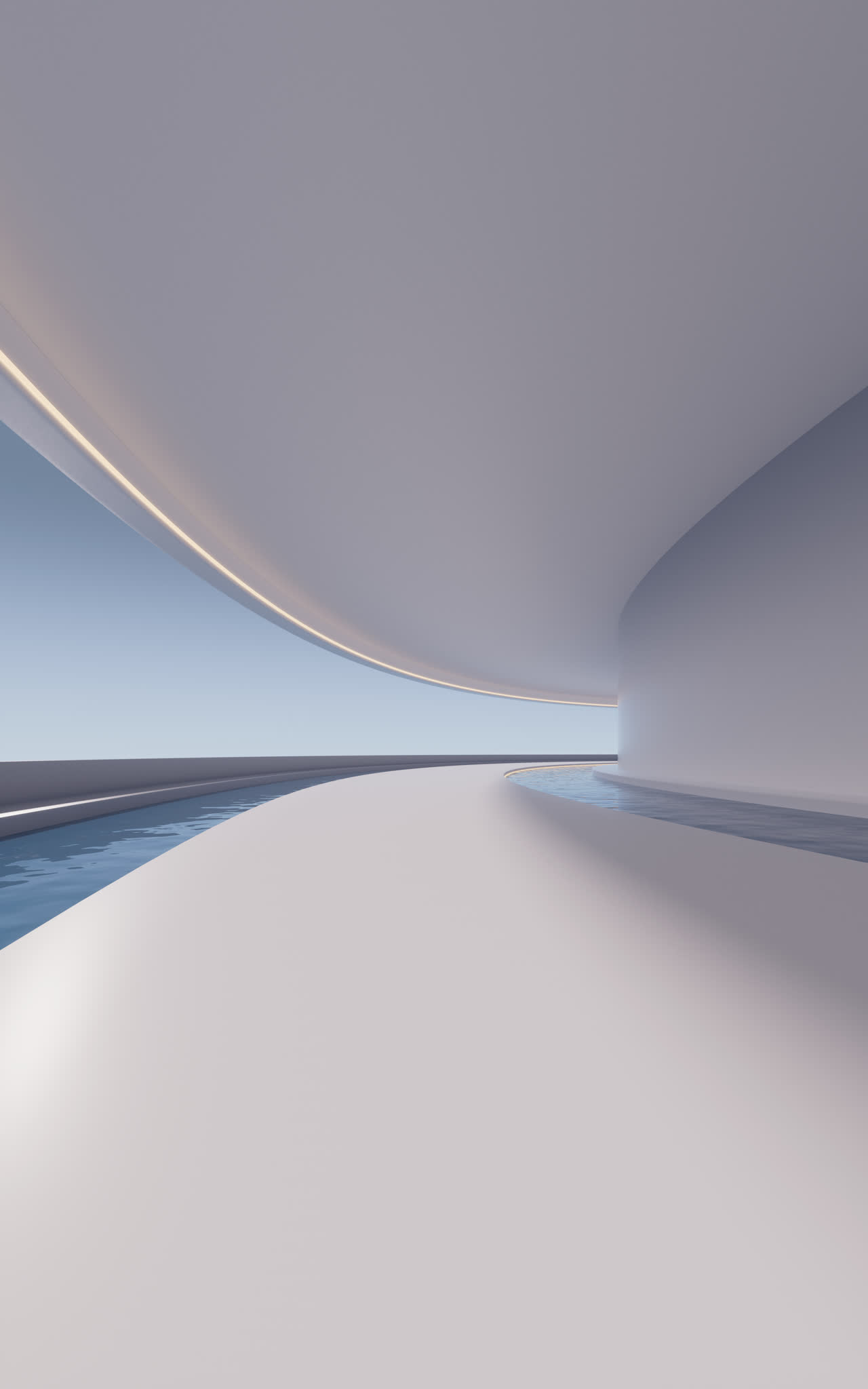 现代建筑室内水面空间3D渲染