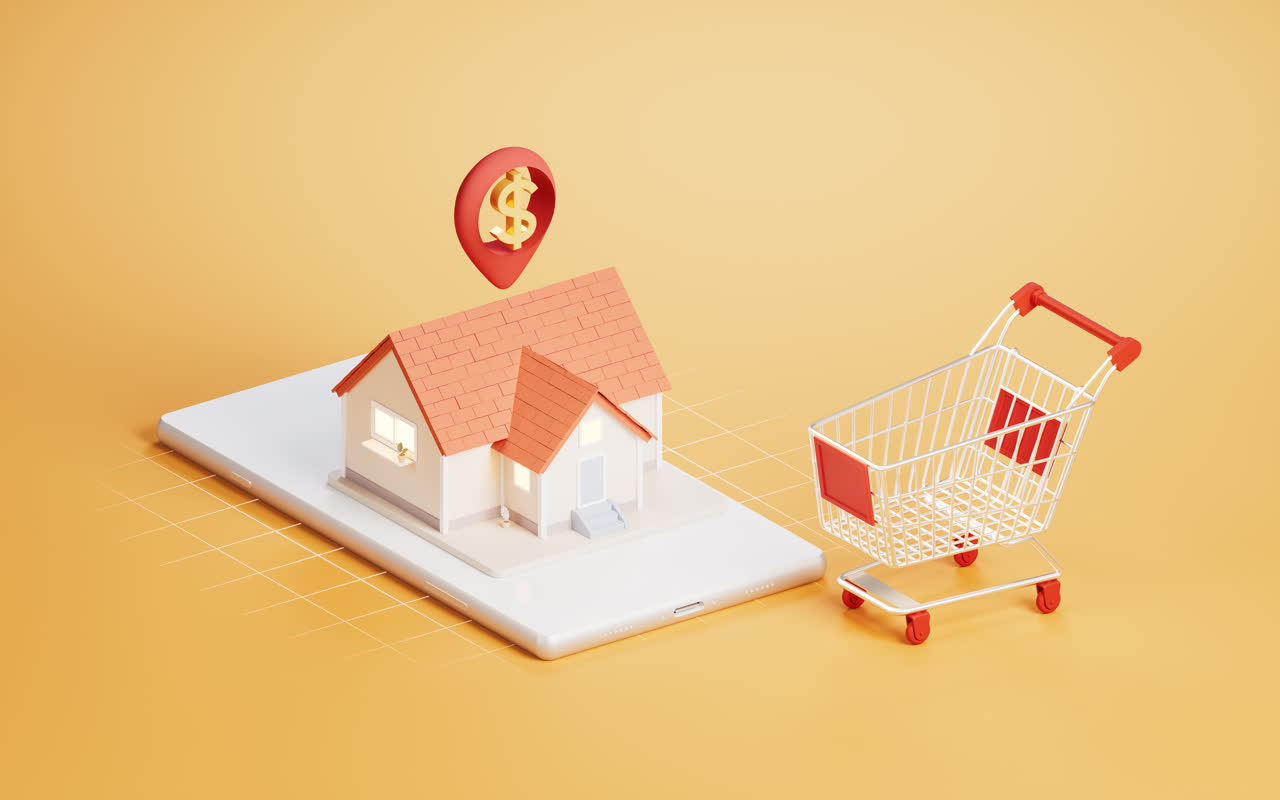 购物车与买房概念3D渲染