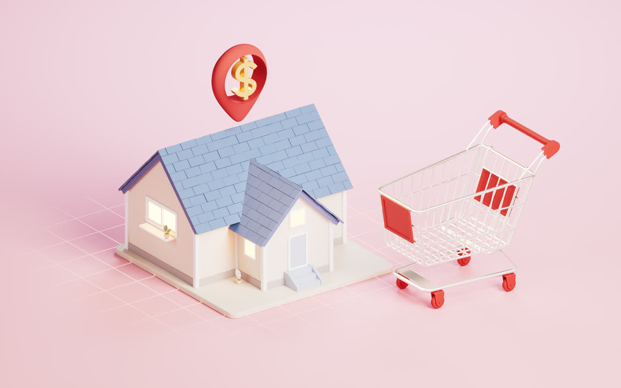 购物车与买房概念3D渲染