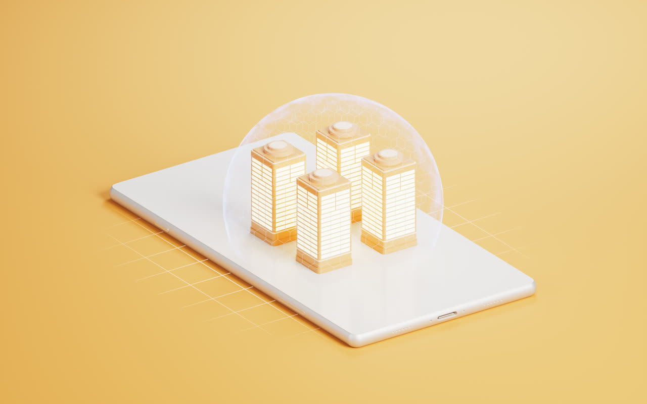 手机上的高楼建筑3D渲染