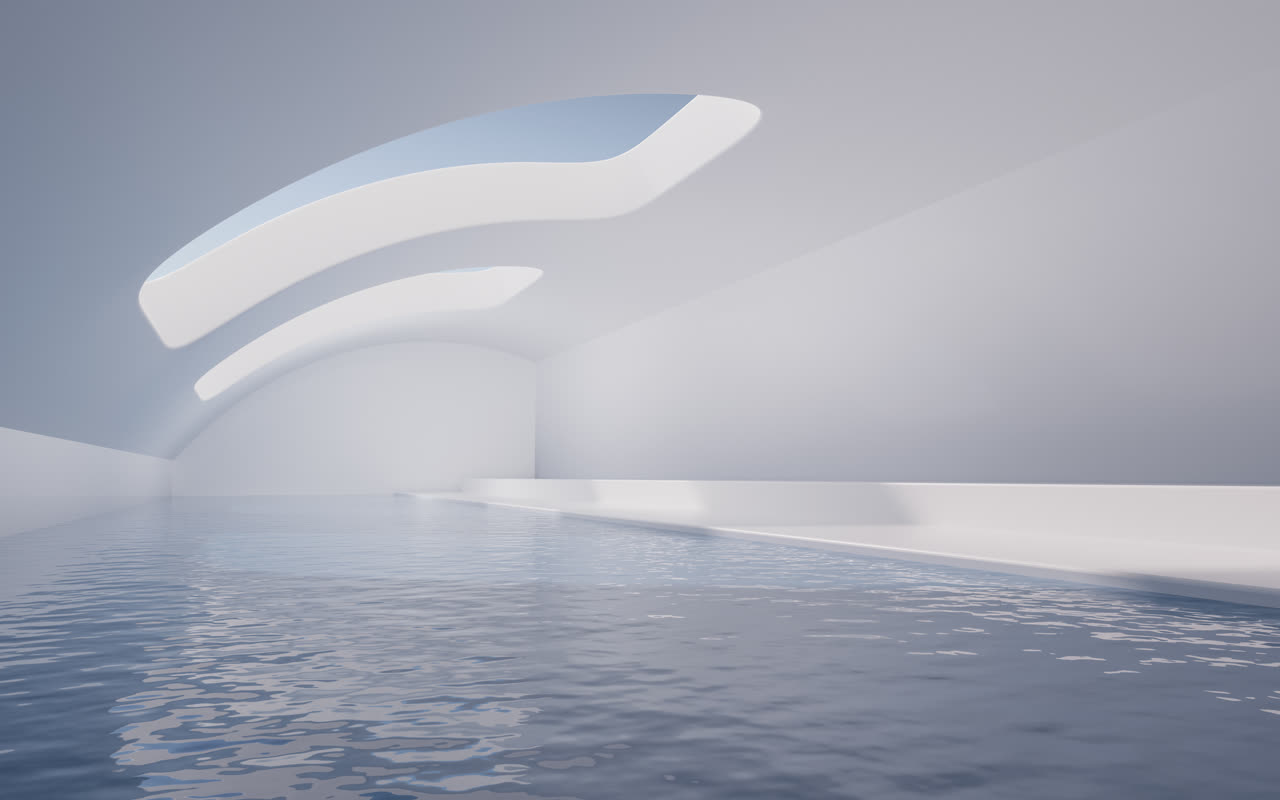 现代建筑室内水面空间3D渲染