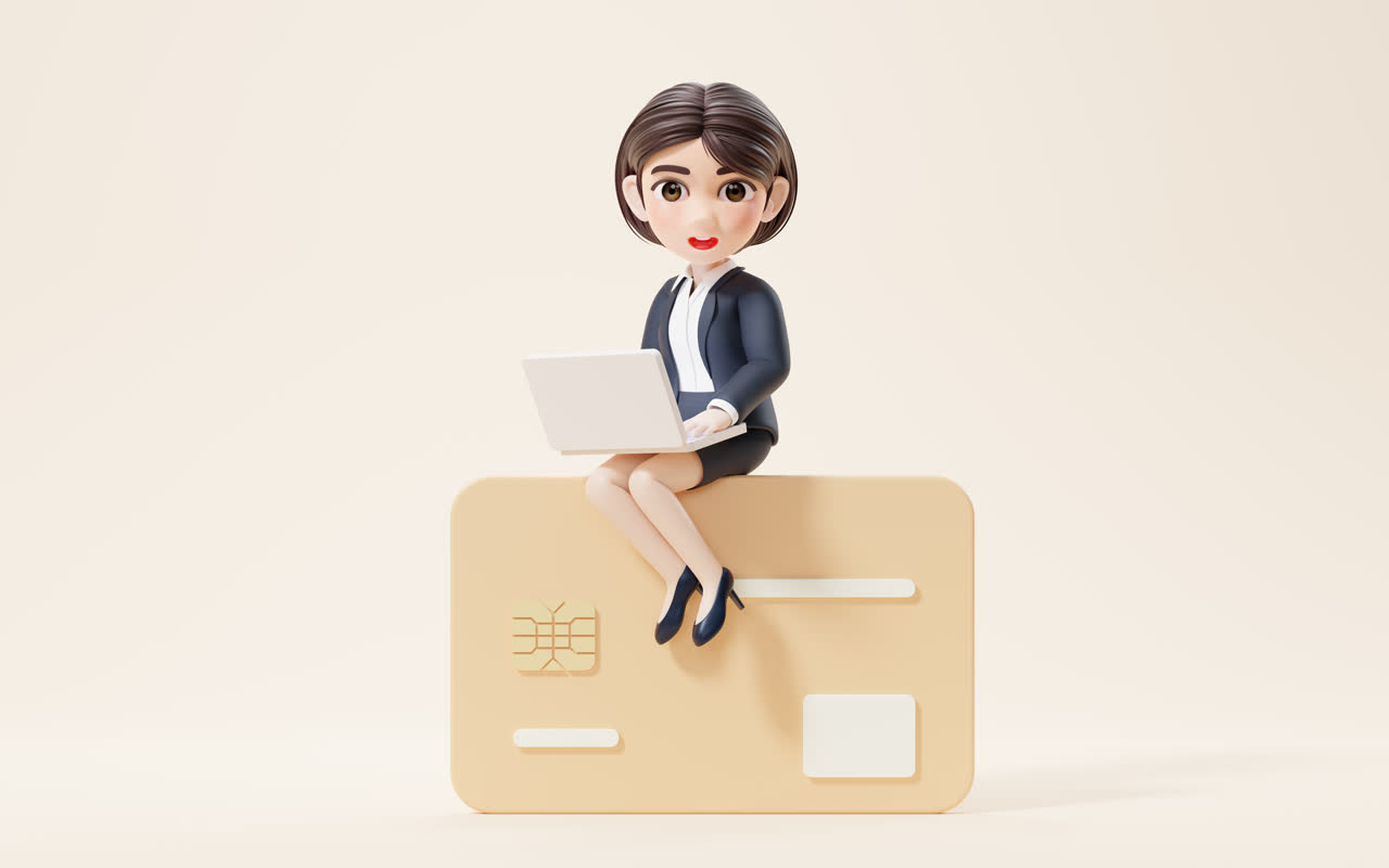 卡通商务女性与理财概念3D渲染