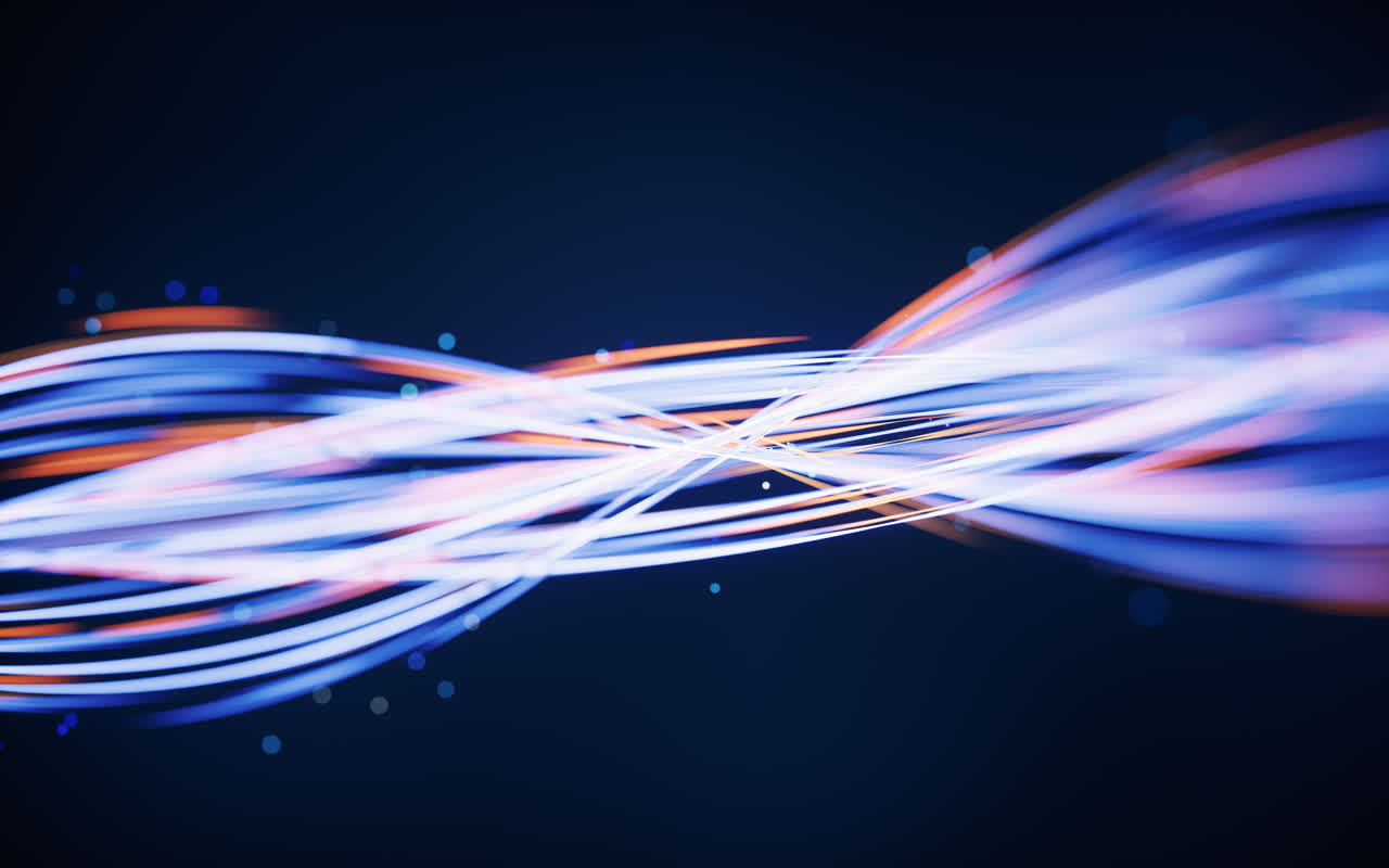 抽象流动的霓虹线条3D渲染