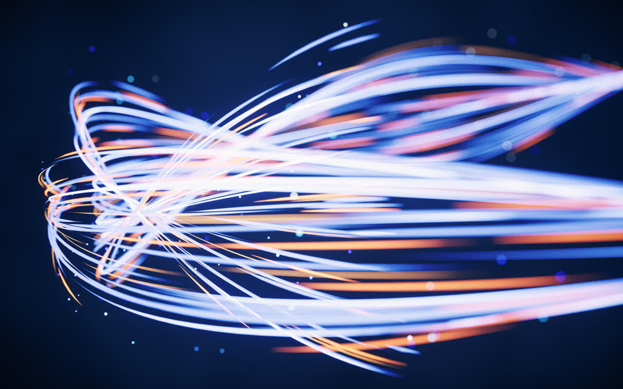 抽象流动的霓虹线条3D渲染