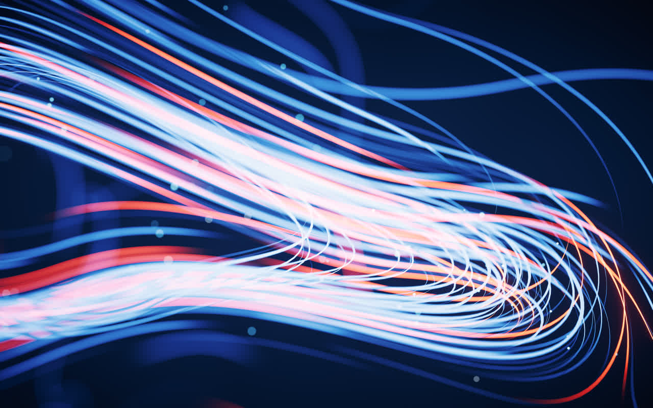 抽象流动的霓虹线条3D渲染