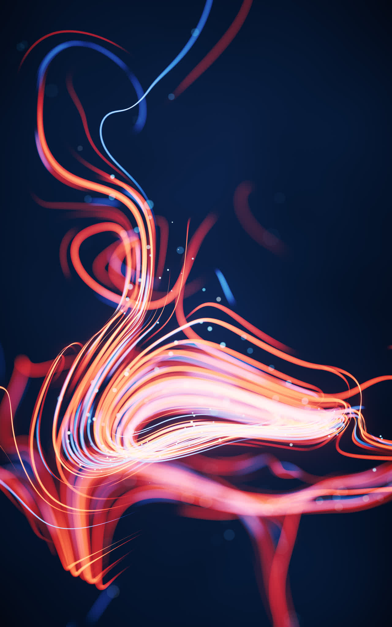 抽象流动的霓虹线条3D渲染