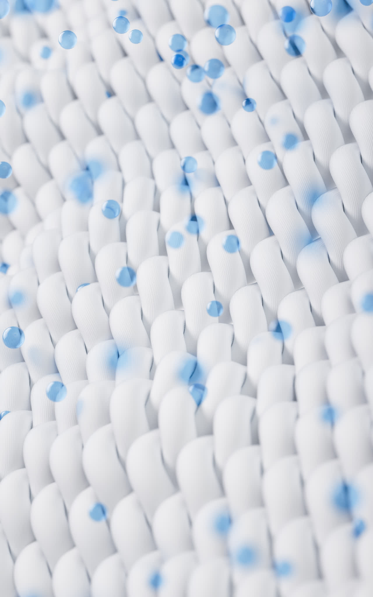 编织纺织纹理细节与清洁水珠3D渲染