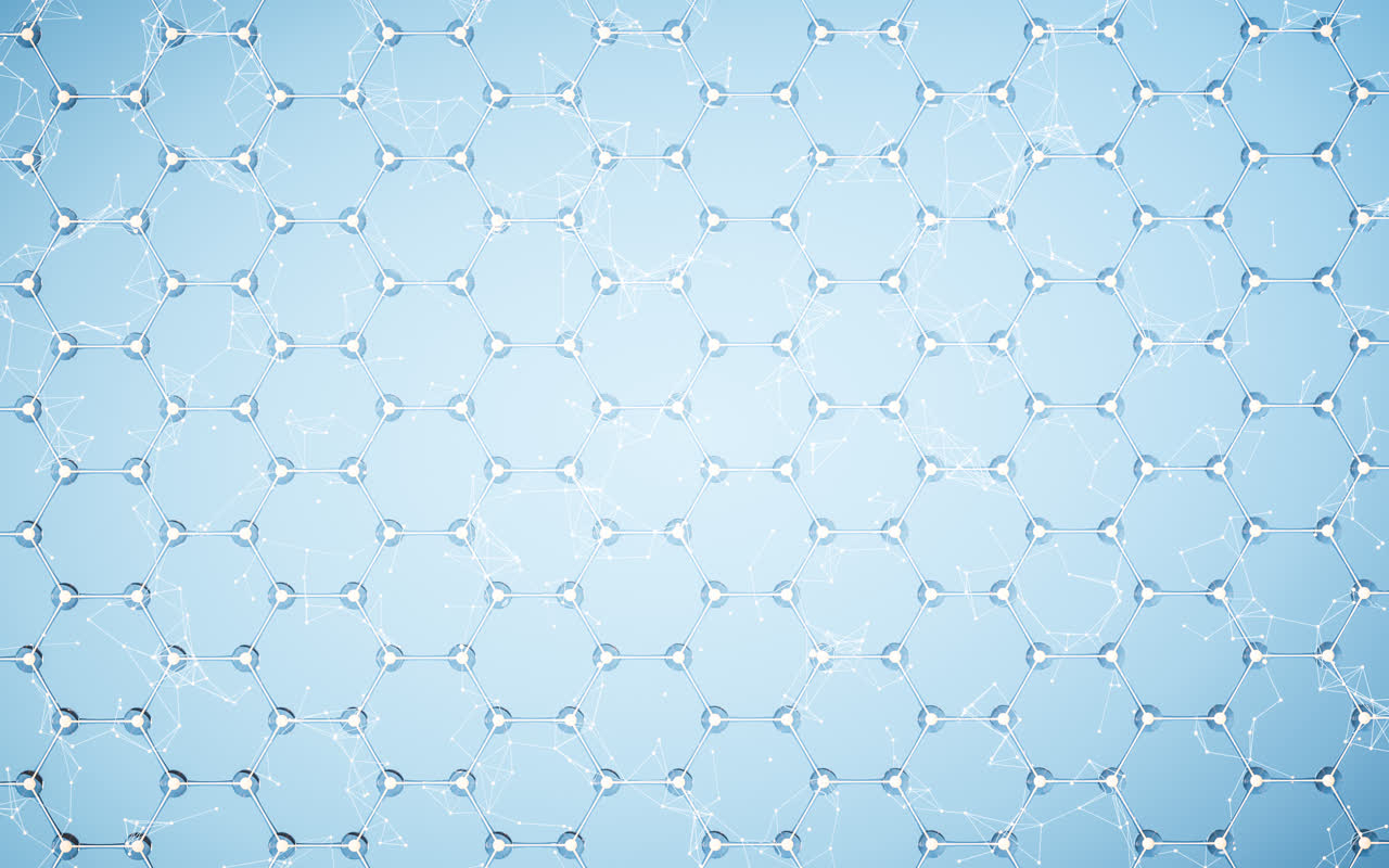 透明六边形分子材料结构3D渲染