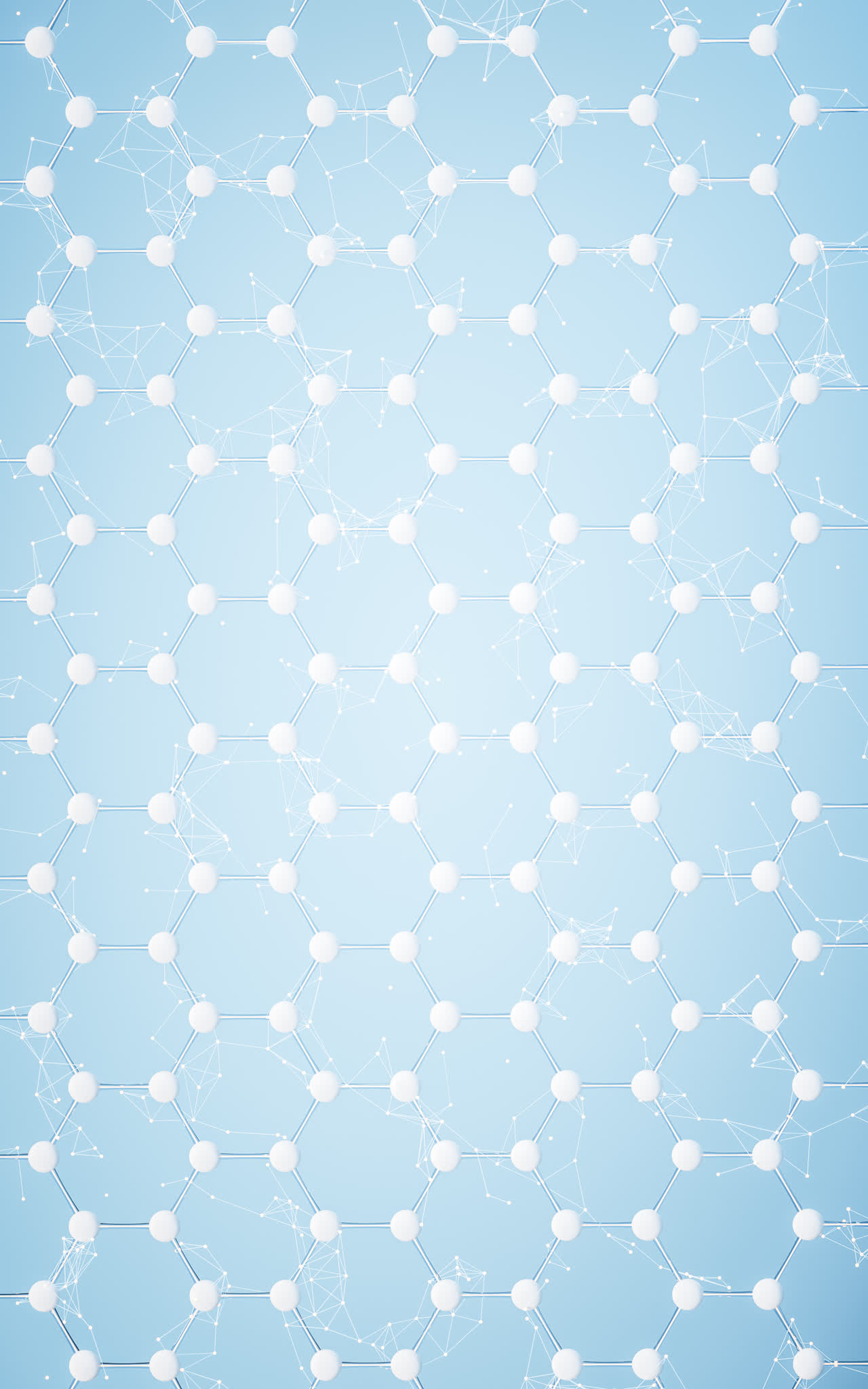 透明六边形分子材料结构3D渲染