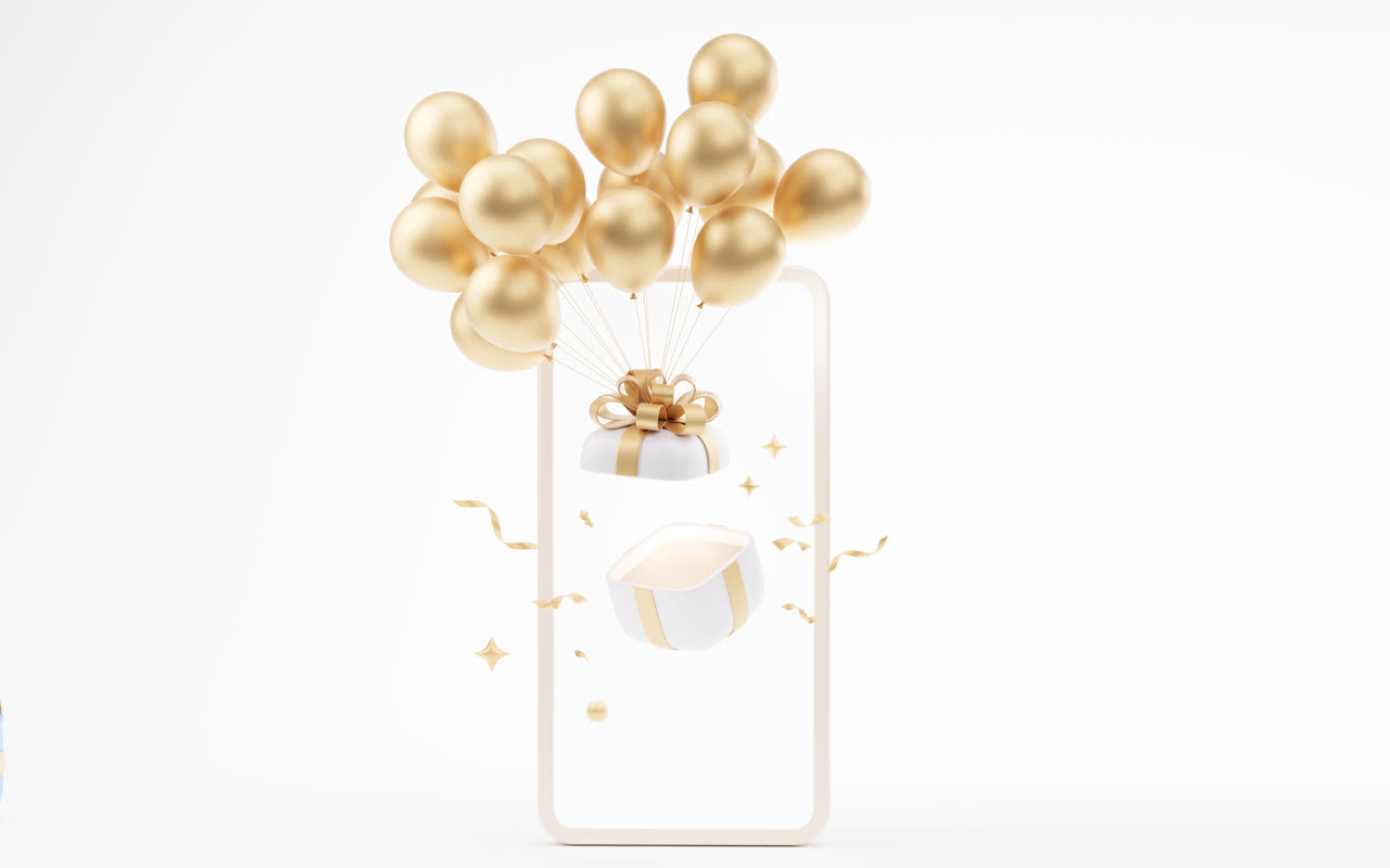 礼物盒与手机3D渲染