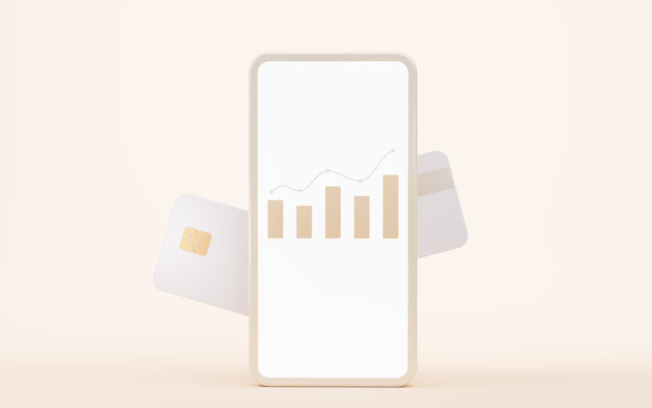 银行卡与手机3D渲染