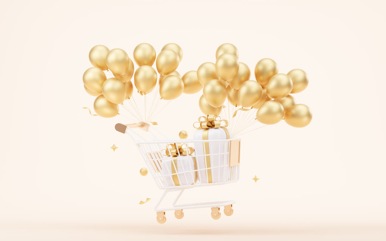 礼物盒与购物主题3D渲染