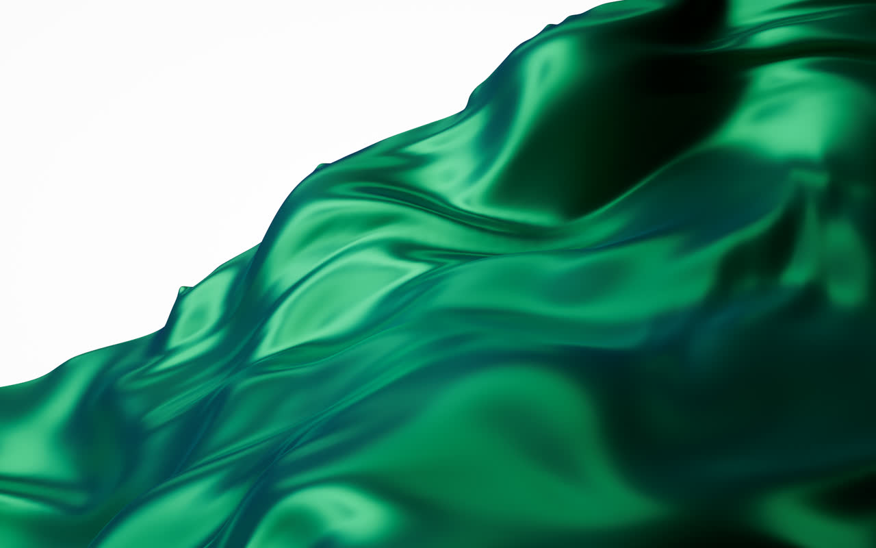 流动的绿色布料3D渲染