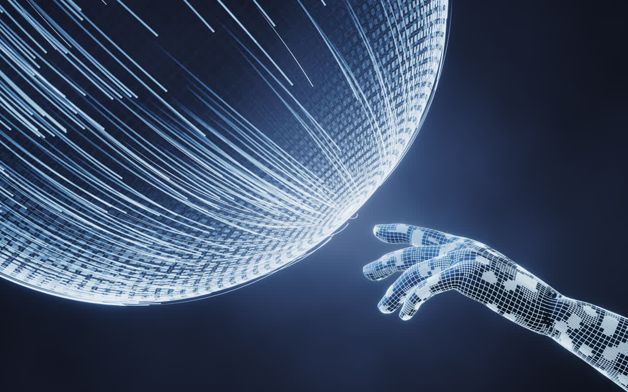 蓝色数字科技球体3D渲染