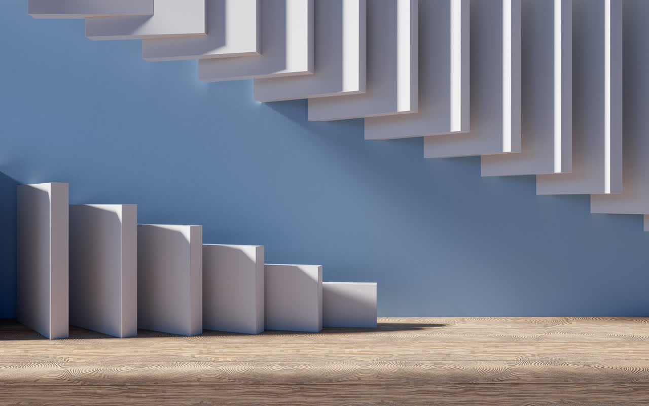 创意几何体建筑空间与木地板3D渲染