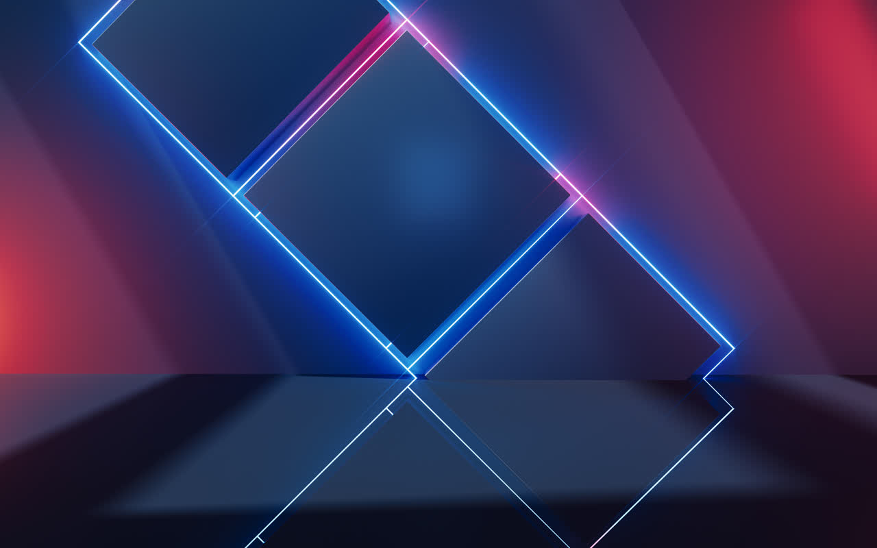 抽象几何体结构和霓虹线条3D渲染