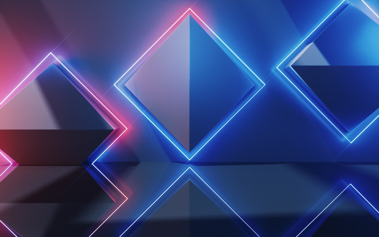 抽象几何体结构和霓虹线条3D渲染