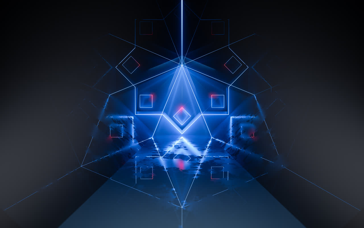 发光霓虹线条隧道3D渲染