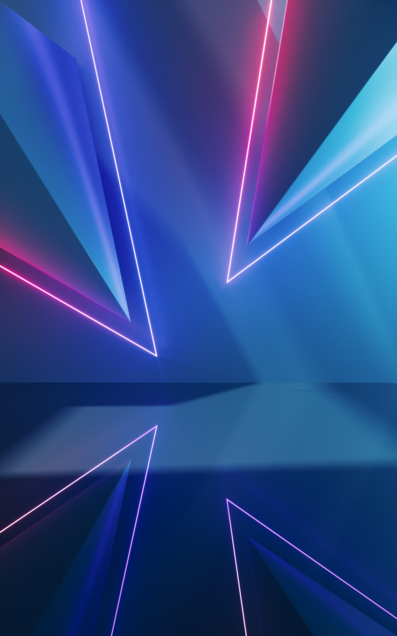 抽象几何体结构和霓虹线条3D渲染