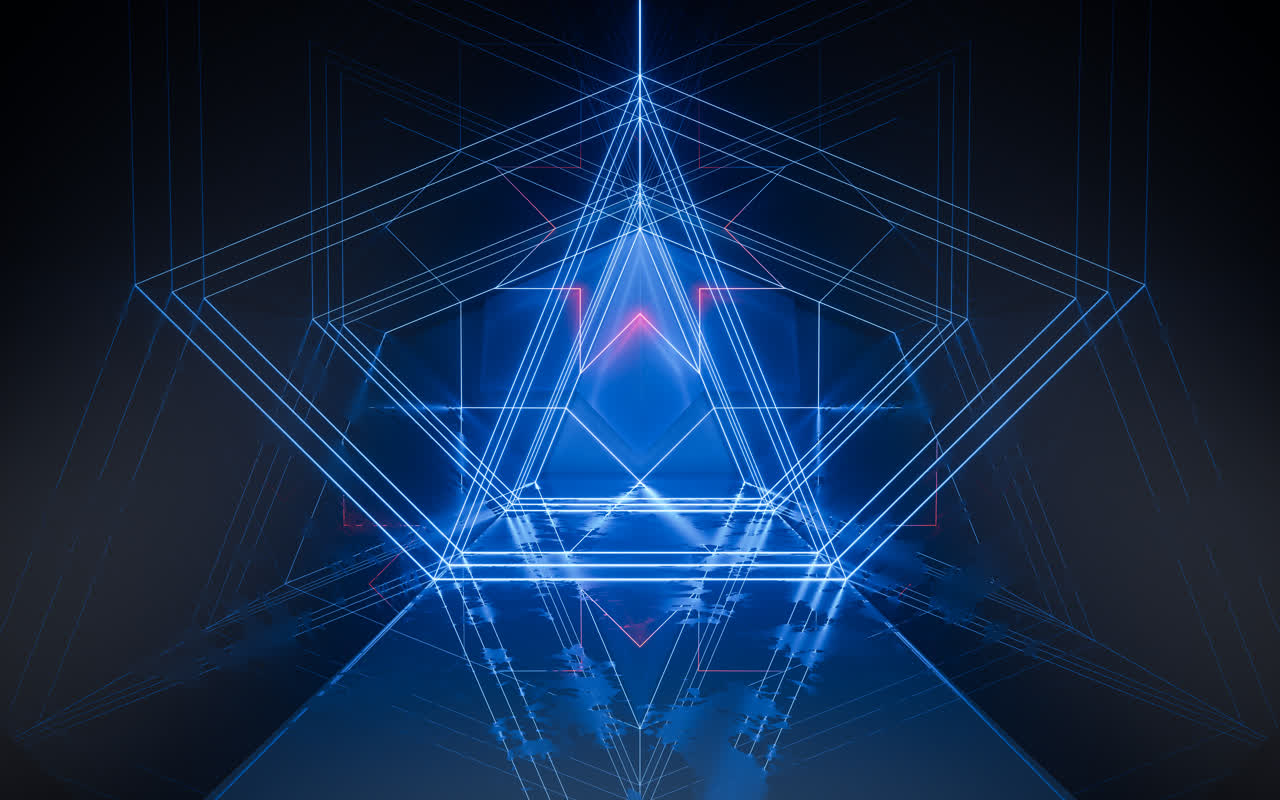 发光霓虹线条隧道3D渲染