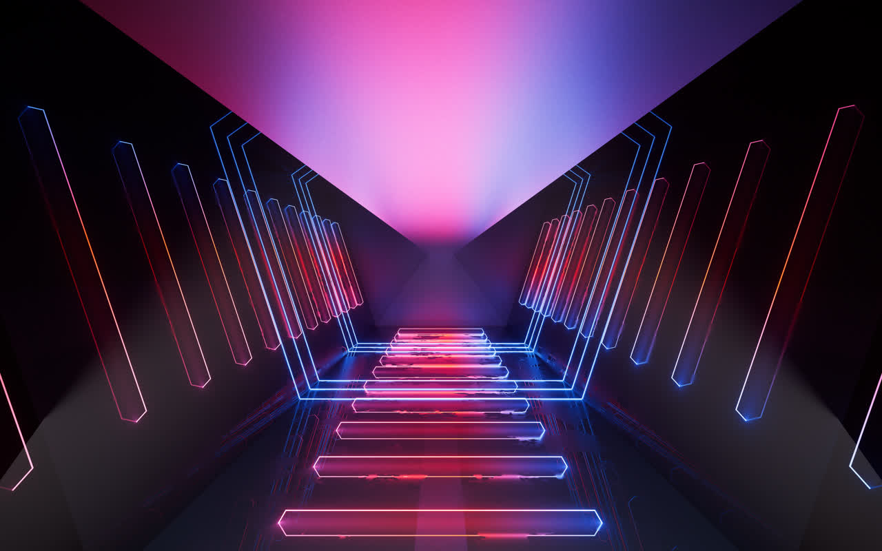 发光霓虹线条隧道3D渲染