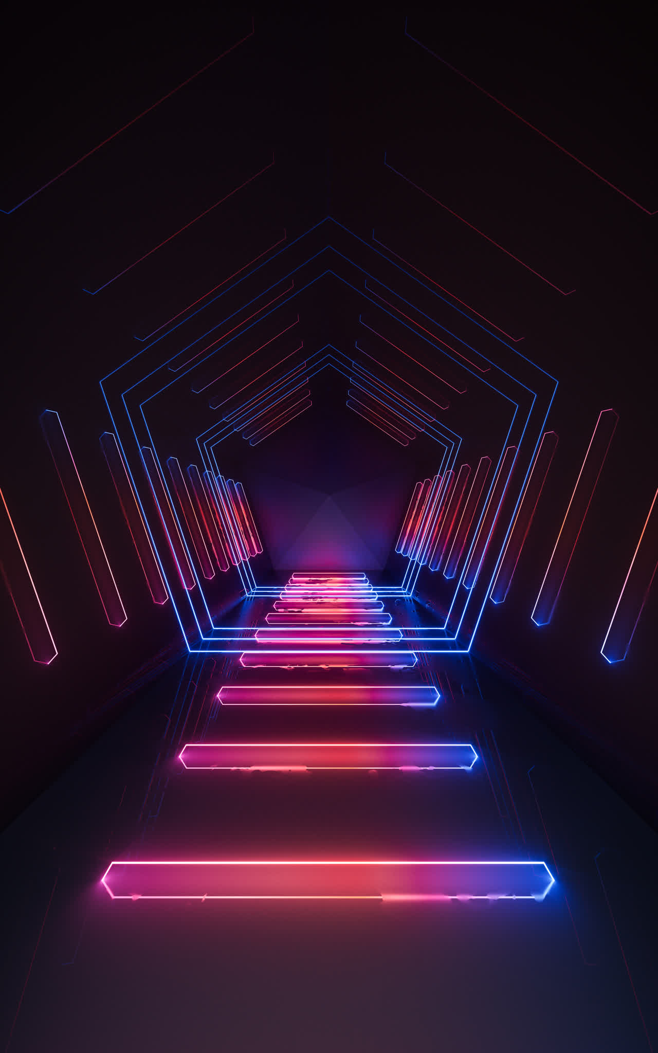 发光霓虹线条隧道3D渲染